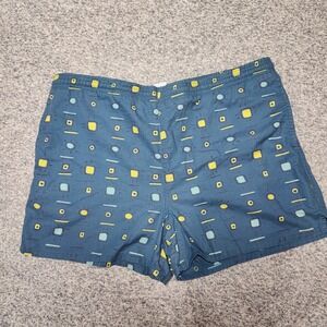 Vintage Mervyns Cheetah‎ Swim Trunks Mens M Blue Geometric Print 90s Cotton